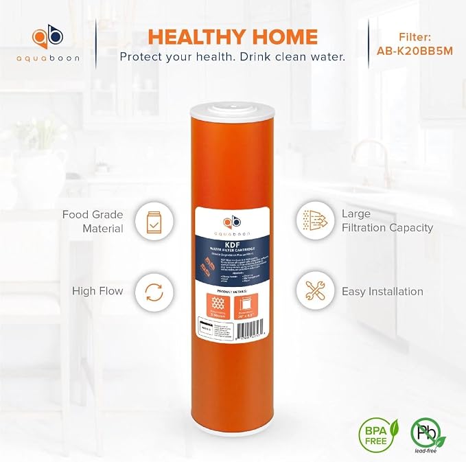 Aquaboon 5 Micron 20 x 4.5 Whole House Water Filter Replacement Cartridge KDF for 1-Stage Water Filtration System 1 Pack