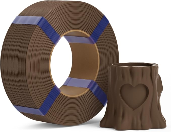 PLA Basic Refill Filament 1.75mm, No Spool 3D Printer Filament, Dimensional Accuracy +/- 0.02mm, Fits for Most FDM 3D Printers, 1KG Brown