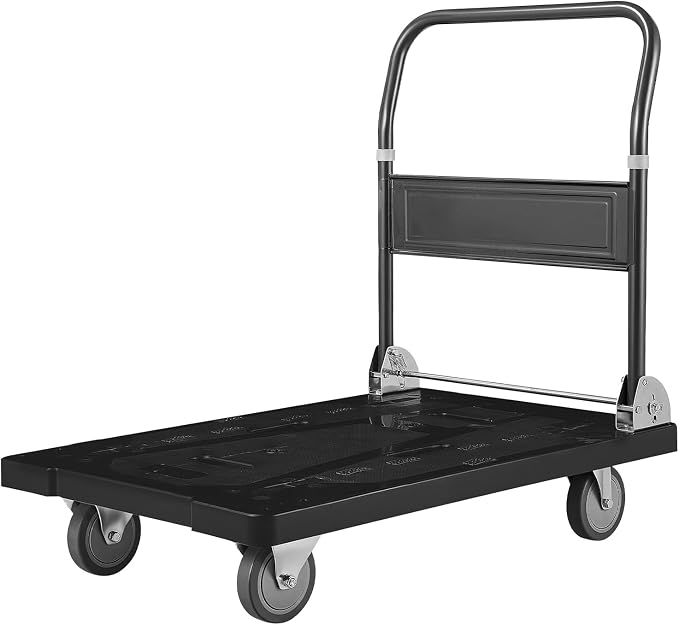 VEVOR Platform Truck Push Cart Dolly, 1000LBS Heavy Duty Folding Platform Truck with 360° Swivel Wheels, Flat Bed Cart with Space Saving Push Handle for Garage/Basement/Office/Warehouse