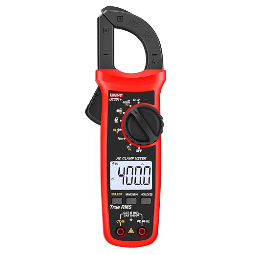 UNI-T Digital Clamp Meter UT201+, AC Current True RMS HVAC Volt Amp Ohm Meter Clamp On Multimeter, Auto Ranging 4,000 Counts NCV AC DC Voltage Frequency Resistance Continuity Diode Tester