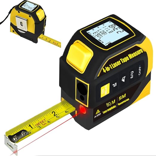tape measure 4-in-1 laser Digital Measuring Tape & 80m/262ft Laser Distance Meter & with 16ft/5m & Crosshair markings & Dual-axis electronic level,Display On Backlit LCD Screen