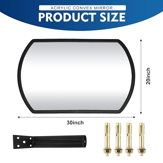 Geetery 1 Piece 30" x 20" Garage Convex Security Mirror Outdoor Indoor Round Rectangular Acrylic Traffic Corner Mirror Blindspot for Wall Parking with Protective Film for Driveway