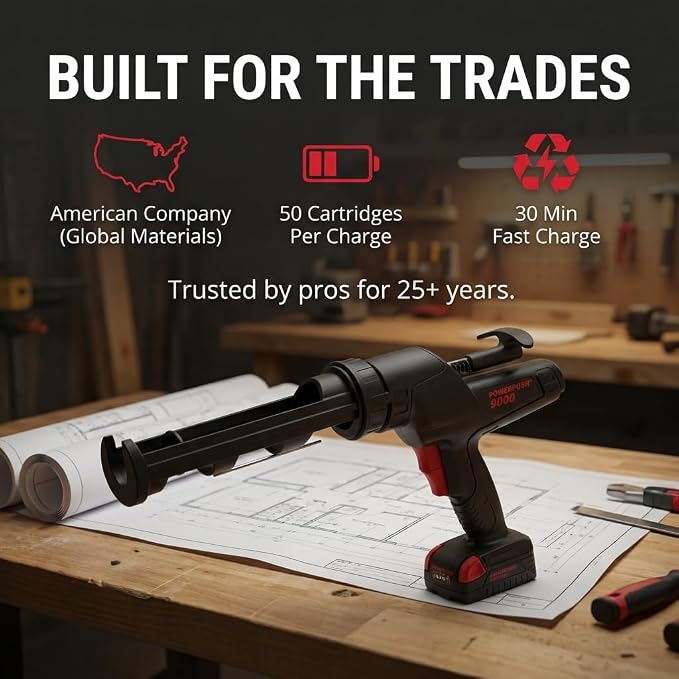 Heavy Duty Caulking Gun | 12V Cordless Drive | 10oz Cartridges 300ml | 450lbs Thrust | No Drip Professional Calking for Painters, DIYers, Automotive, Contractors