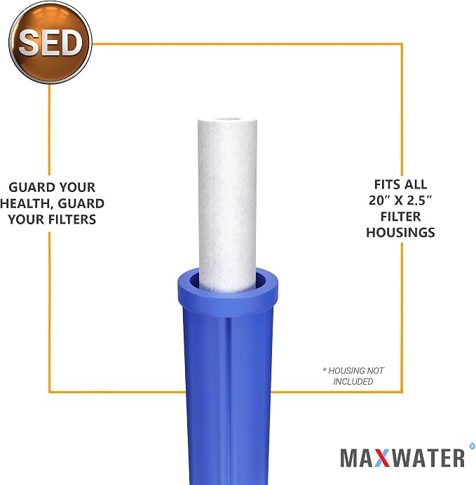 Max Water 5 Micron 20 x 2.5 Sediment Water Filter Replacement Melt-Blown Polypropylene Cartridge for Whole House Filter System, 12 Pack