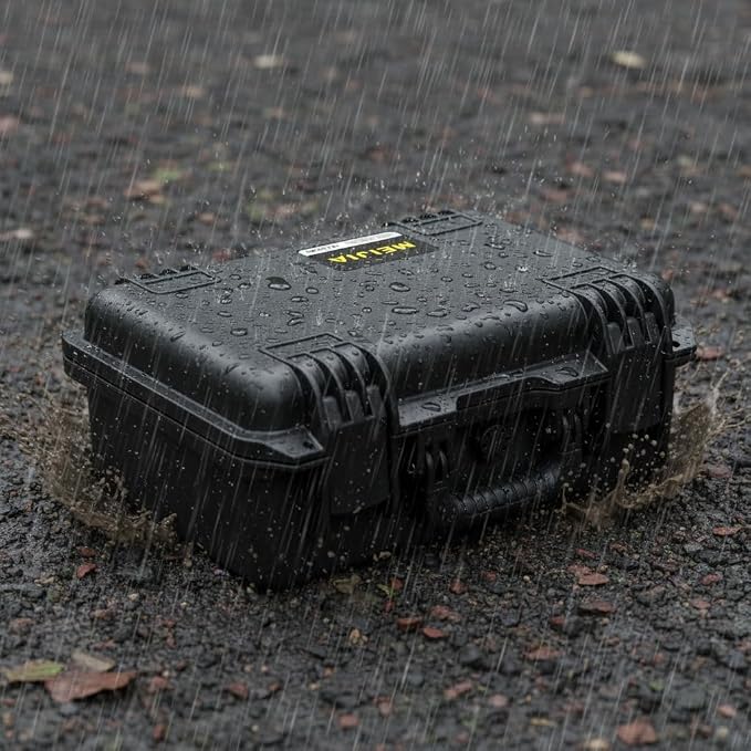 MEIJIA Premium Waterproof Hard Camera Case,Hard Case with customizable fit foam,Full Protection with Light&Convenient Design,Elegant Black (16.19"x12.69"x6.62")