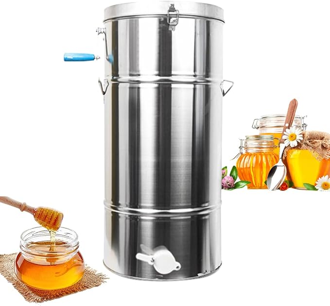 Honey Extractor Separator, 2-Frame Stainless Steel Honey Extractor Manual Honey Extractor Honey Drum Spinner, Beekeeping Extraction Apiary Centrifuge Equipment