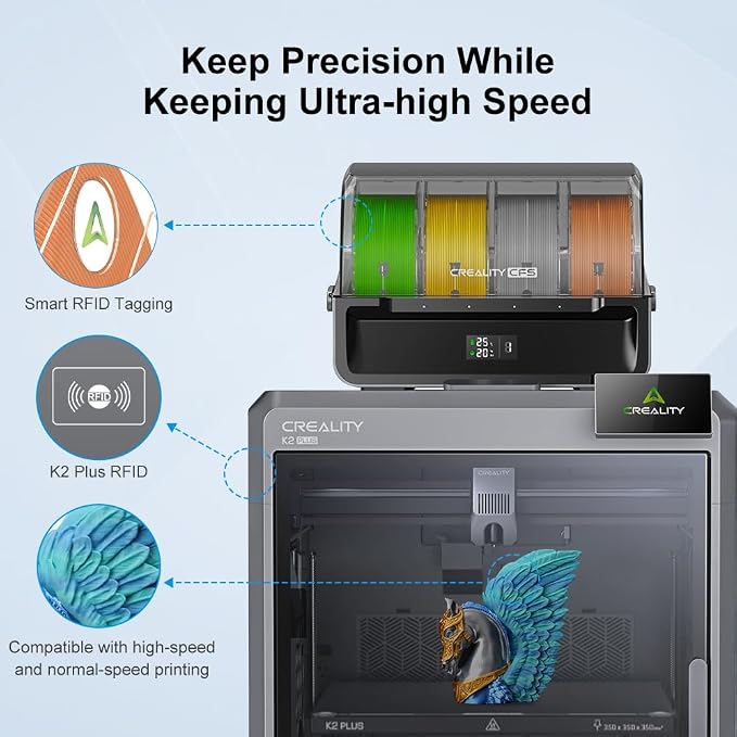 Creality Hyper PLA Filament 1.75mm, RFID 3D Printer Filament for High Speed 30-600mm/s, PLA Filament Support CFS, Fits for K2 Plus Combo and Most 3D Printers 1kg(2.2lbs)/Spool