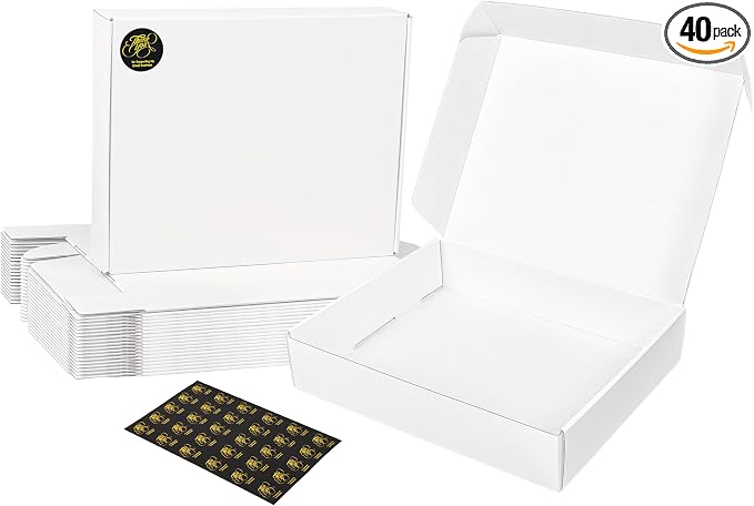 White Shipping Boxes Medium 10x8x2 Inches, 40 Pack Corrugated Cardboard Mailer Boxes for Packaging Small Business Mailing Gift