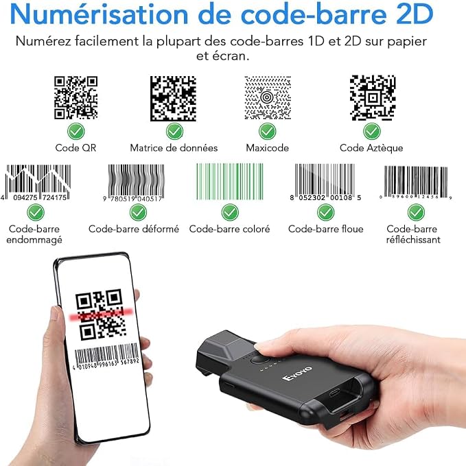 Eyoyo Bluetooth Back Clip Phone Barcode Scanner, 1D 2D QR Wireless Bar Code Reader with 1600mAh Rechargeable Battery, Compatible with iPad, iPhone, and Android for Book Warehouse Inventory Management