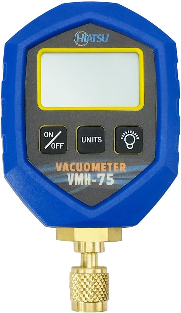 Hiatsu VMH-75 Digital Vacuum Gauge – Aluminum Case, Ultra-Wide Range 1 ATM to 0.1 Pa, High Accuracy HVAC/Refrigeration Tool for Technicians & Professionals