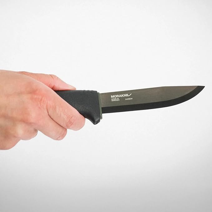 Morakniv Carbon Steel Fixed-Blade Bushcraft Survival Knife with Sheath and Fire Starter, Black, 4.3 Inch