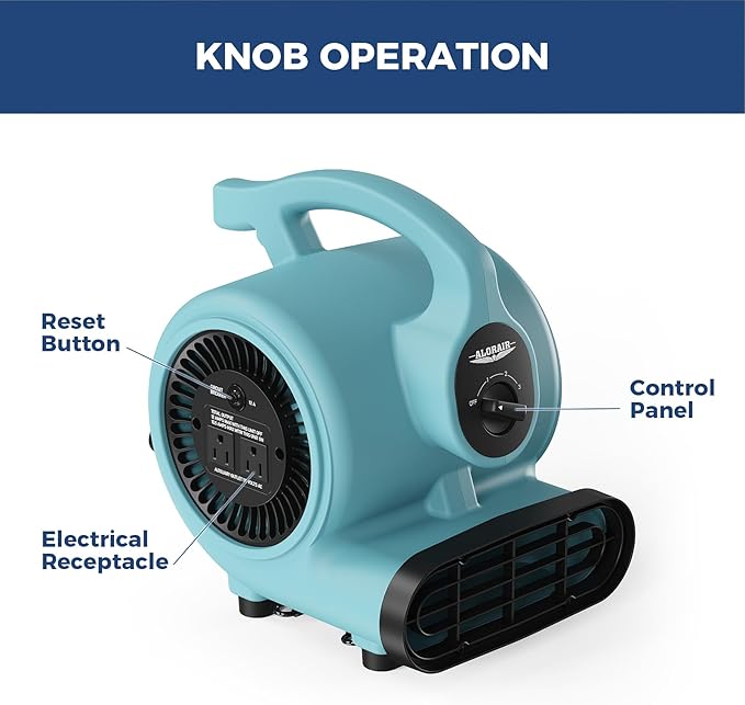 ALORAIR 600 CFM Air Mover Blower Fan for Industrial, Workshop, and Home Use - 3 Speeds, 5 Adjustable Angles and Daisy Chain - Ideal for Water Damage Restoration and Plumbing - GF600A Blue