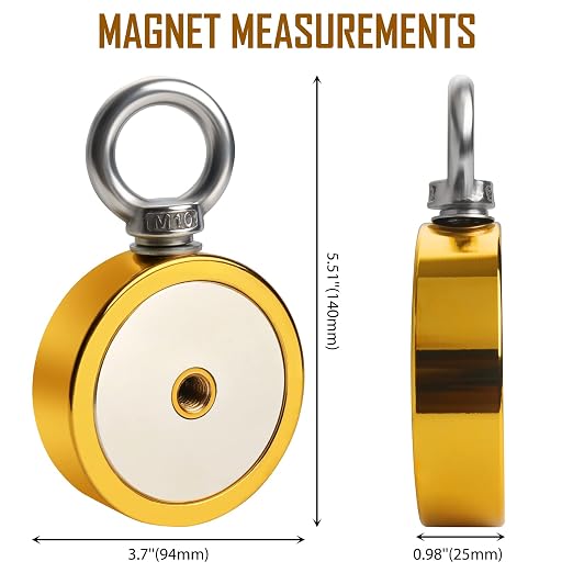 FINDMAG 1725 lbs Neodymium Magnets Kit, 3.7" Diameter Fishing Magnet for Retrieving Items in River, Lake, Magnet Fishing Kit Heavy Duty with Hole, Fathers Day Gift for Dad