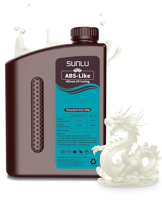 SUNLU 2000G ABS-Like 3D Printer Resin, 405nm UV Curing Photopolymer Rapid 3D Resin for 2K 4K 6K 8K LCD/DLP/SLA 3D Printers, Non-Brittle & High Precision & Low Shrinkage, Clear 2KG