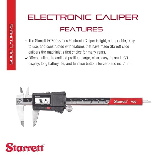 Starrett Stainless Steel Electronic Slide Caliper with RS232 Output - 0-6" Range, .0005" Resolution, LCD Display, Fine Adjustment Thumb Wheel, in/mm Conversion - EC799B-6/150