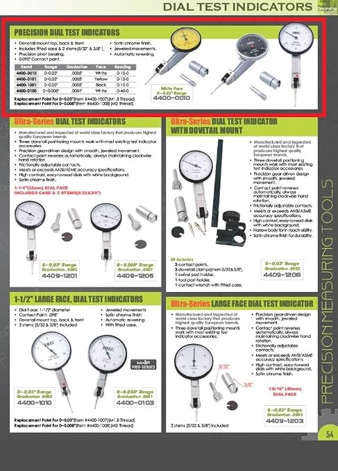 Pro Series by HHIP 4400-1001 Pro Series Face Dial Test Indicator, 0-.03", Black