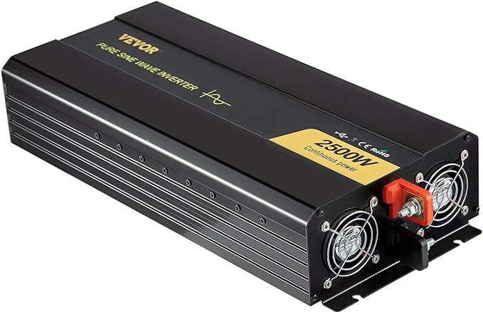 VEVOR 2500W Pure Sine Wave Inverter, 12V DC to 120V AC Car Inverter, 3 AC Outlets, USB Port, LCD Display, Remote Controller, Black, for RV Truck Car Solar System Travel Camping