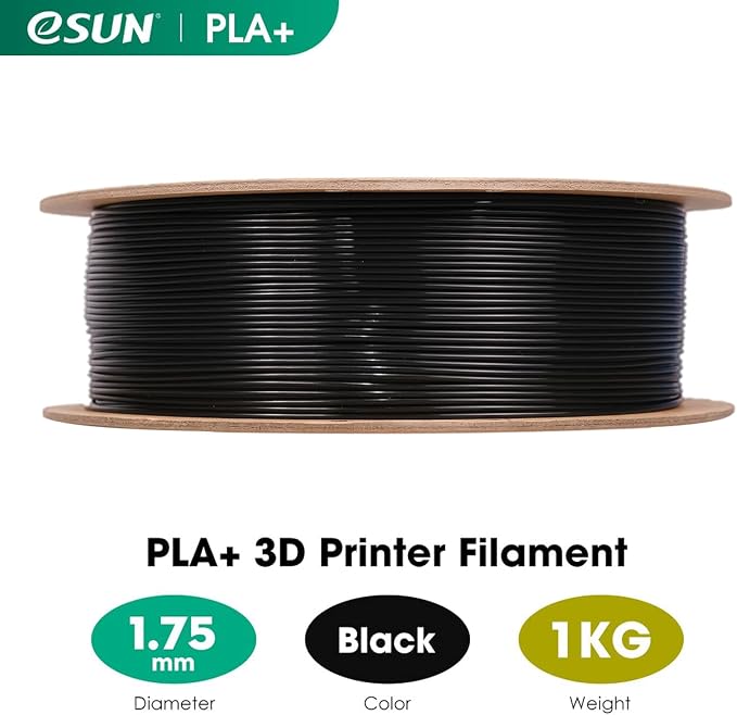 eSUN PLA+ Filament 1.75mm, 3D Printer Filament PLA Plus, Dimensional Accuracy +/- 0.03mm, 1KG Spool (2.2 LBS) 3D Printing Filament for 3D Printers, Black