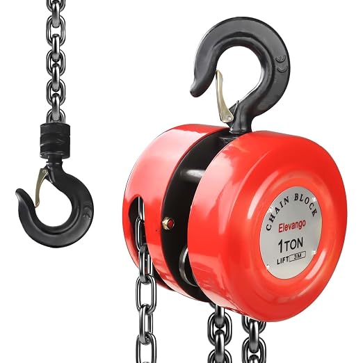 1 Ton Hand Chain Hoist, 2200 lbs Capacity 10 ft Lift – Manual Chain Block with Manganese Steel G80 Load Chain & 2 Heavy Duty Hooks, for Garage, Warehouse, Automotive