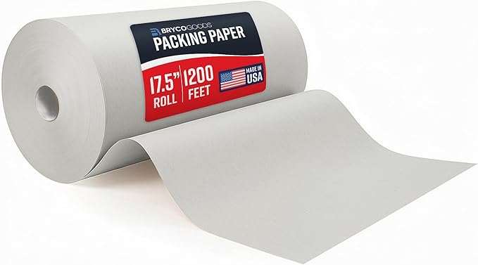Bryco Goods Large Newsprint Packing Paper Roll - 1000'L x 17.5”W (700 Sheets 17” Long Equivalent) - USA Made - Newspaper Paper - Packaging, Storage, Shipping & Moving Supplies
