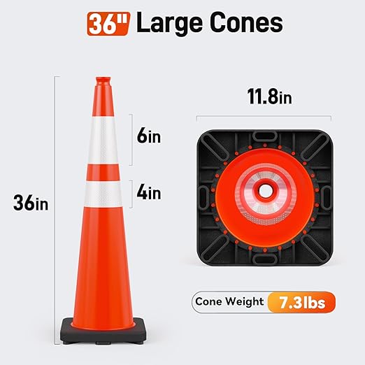 HiGiant 36 Inch Traffic Cones 8 Pack, Orange Safety Cone with Weighted Base, High-Visibility and Impact-Resistant, for Parking, Road Construction, Drivers Training, Driveway