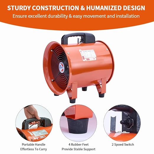 10Inch Utility Blower Fan with 16ft Flexible Duct Hose, 2580 m3/h High Velocity Portable Industrial Exhaust Fanial Extractor for Basements,Workshops,Warehouses,Confined Spaces (10IN Fan+16FT Hose)