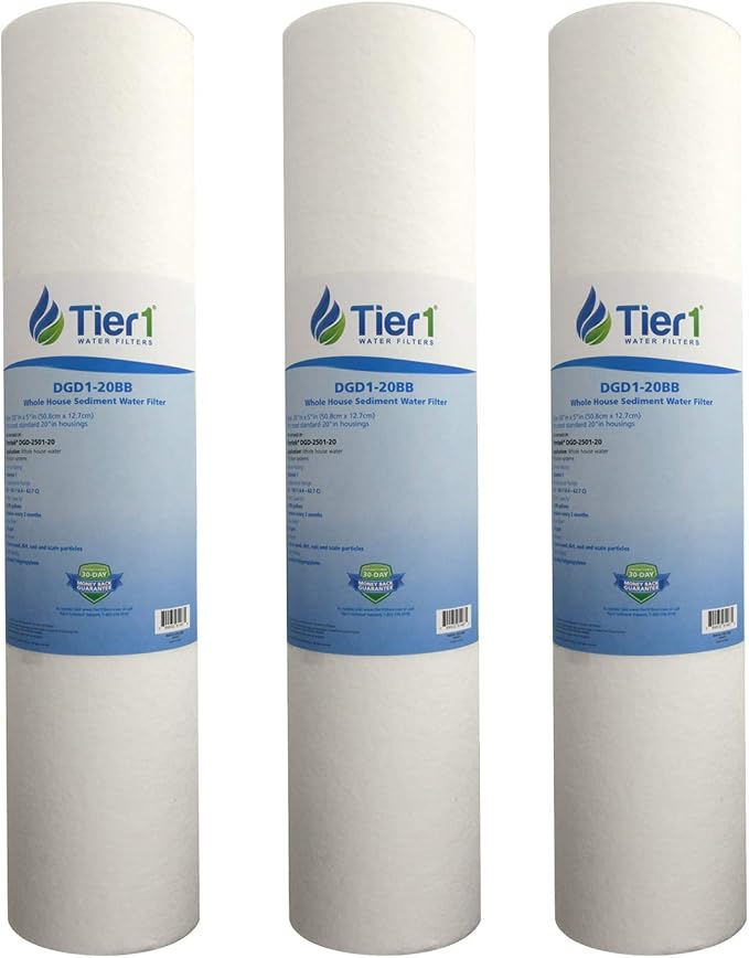 Tier1 1 Micron 20x4.5 Water Filter | Spun Wound Polypropylene Whole House Cartridge | Replacement for Pentek DGD-2501-20, 155360-43, P1-20BB | Sediment & Rust Filtration | 4.5 x 20 Water Filter (3pk)