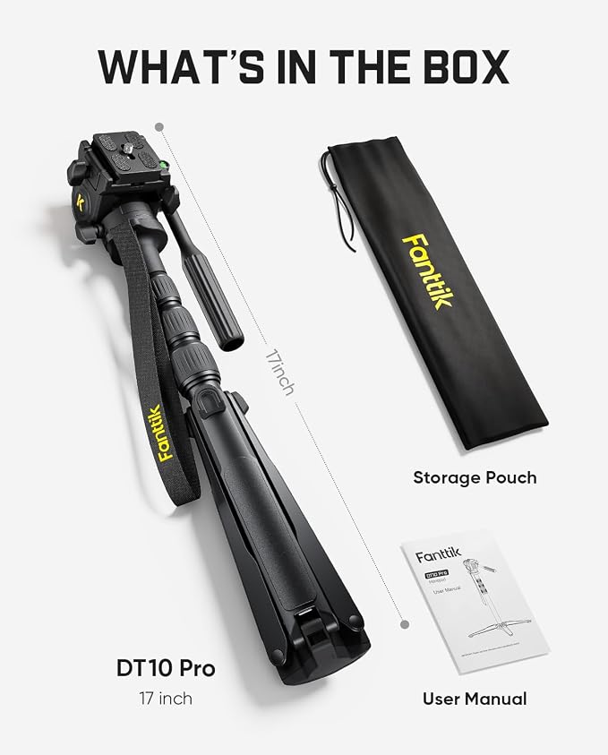 Fanttik DT10 Pro Laser Level Tripod, 2.2 Lbs Lightweight, 360° Flexible Pan Head, Quick Release Plate with 1/4"-20 Thread Mount, for Measurement Tools