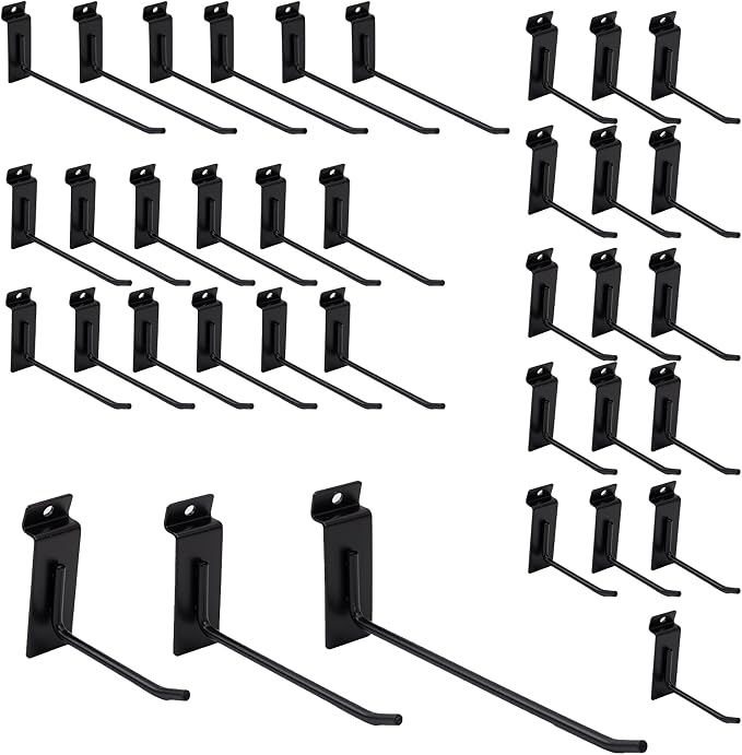 Slatwall Accessories Heavy Duty Garage Hooks Slatwall Panel Hooks Slat Wall Hanging Hook for Bike Ladder Garage Storage System Accessory Multi Size Utility (34 Single Hook)