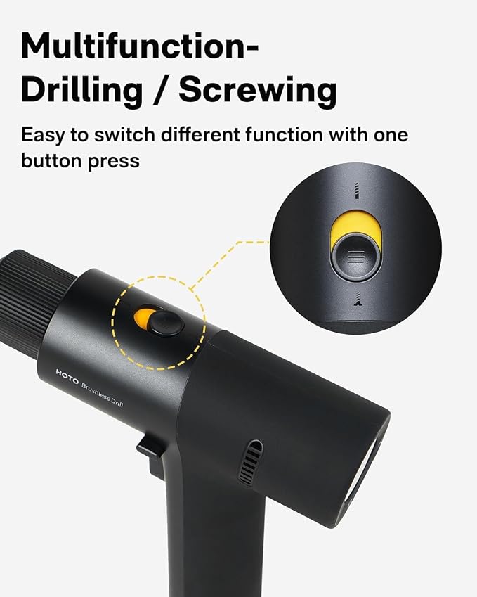 HOTO 12V Cordless Brushless Drill, LED Display, 30 Gears, 3/8 Inch Chuck | 266 In-lbs (30 N·m) Torque Torque, 1400RPM, 2 Working Modes, 2000mAh Battery, Includes 10 Bits and 8 Drill Bits