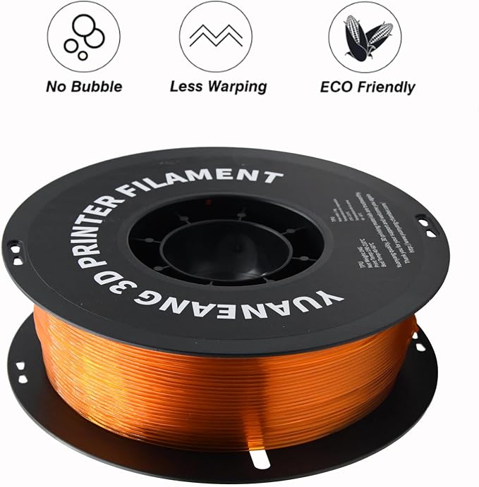 TPU 3D Printer Filament 1.75mm Orange, 1kg Spool, Flexible & Durable TPU(Shore 95A), Elasticity, Impact-Resistant, Wear-Resistant, ±0.03mm Precision, Ideal for Protective Parts Printing
