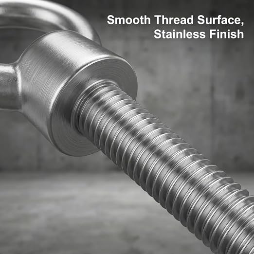 QWORK 5/8" x 4" Stainless Steel Shoulder Eye Bolts – 5 Pack Threaded Heavy Duty Fasteners for Wood, Metal & Cable Mounting