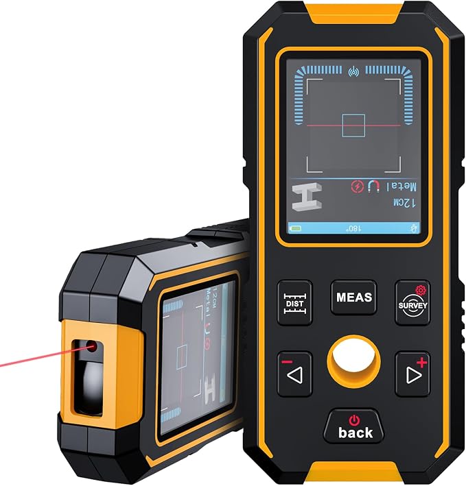 Stud Finder - 4 in 1 Stud Finder Wall Scanner with Laser Measure, Rechargeable Stud Detector Smart Sensor & Audio Alarm, HD LCD Display, Accurate Wall Detector for Metal Wood AC Live Wire