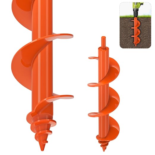 SELEWARE Auger Drill Bit for Planting 3"x12" Drill Auger for 3/8" Hex Drive | Orange Heavy-Duty Steel Garden Auger Drill Bit, Bulb Planter Tool, Auger Post Hole Digger for Bulbs, Flowers, Fence Posts