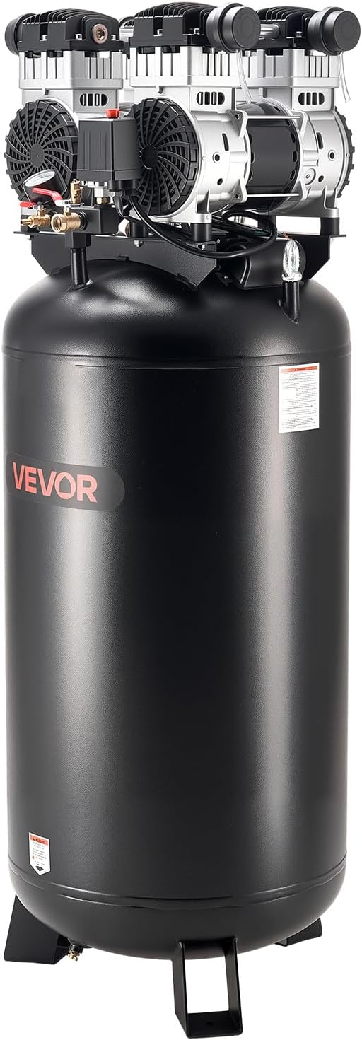 VEVOR 60 Gallons Heavy-Duty Air Compressor, 4HP 10SCFM at 90PSI Air Compressors with Max 125PSI Pressure, Oil-Free Compressor Tank for Industrial Manufacturing, Large Workshops (230V 60Hz, No-Plug)