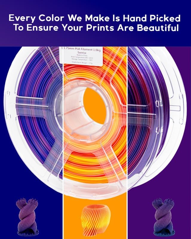Cookiecad PLA Filament 1.75mm 1kg Rainbow Multicolor 3D Printer Filament - Sunset PLA