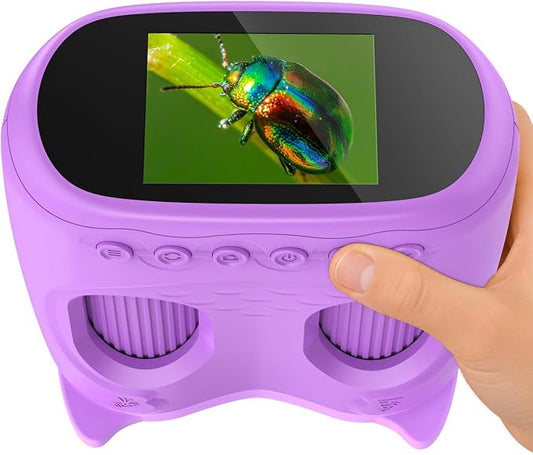 2-in-1 Kids Microscope and Telescope, 1000X Handheld Digital Microscope for Kids, 2.0" Screen, 8 LEDs, 10X Pocket Telescope for Outdoor, 1080P Camera STEM Toys Gift for Boys Girls 4-12, Purple