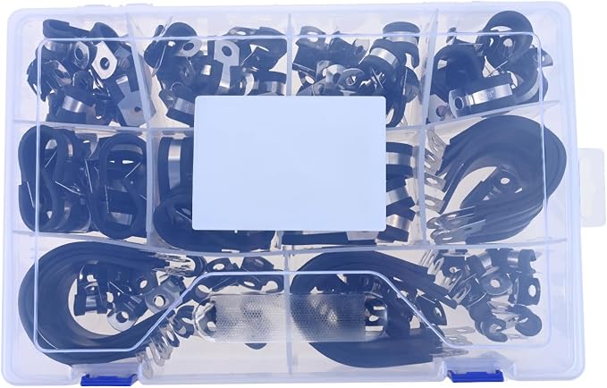 dophee 125Pcs Cable Clamps Assortment Kit 12 Sizes 304 Stainless Steel Wire Clips Rubber Insulated Cushioned Pipe Hose Clamps 3/16" 1/4" 5/16" 3/8" 1/2" 5/8" 3/4" 1" 1-1/4" 1-1/2" 1-3/4" 2"