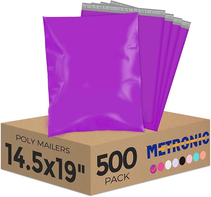 Metronic Poly Mailers 14.5x19 500Pack Bulk, Large Shipping Bags for Clthing with Self-Seal, Packaging Bags, Shipping Envelopes for Small Business, Boutique, Purple