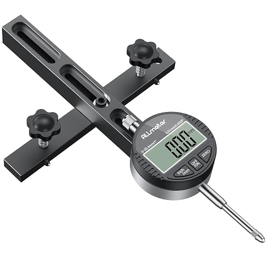 Table Saw Alignment Tool with Digital Dial Indicator,0.0005" Precision Calibration Gauge for Blade,Fence & Arbor Runout,Fast Setup CNC Aluminum Design,Fits Standard 3/4" (19mm) Miter Slots