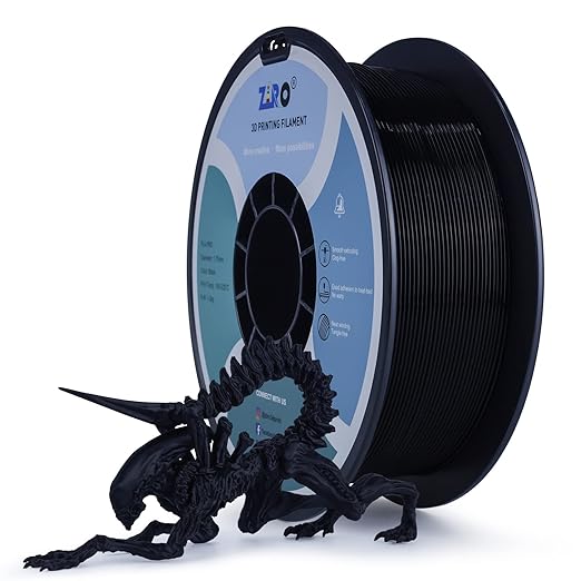ZIRO 3D Printer Filament, PLA Filament 1.75mm, Black pla 1KG(2.2lbs), Dimensional Accuracy +/- 0.03mm, Fits Most FDM Printer AMS System,3D Printing Filament Spool Black (Plastic Reel)
