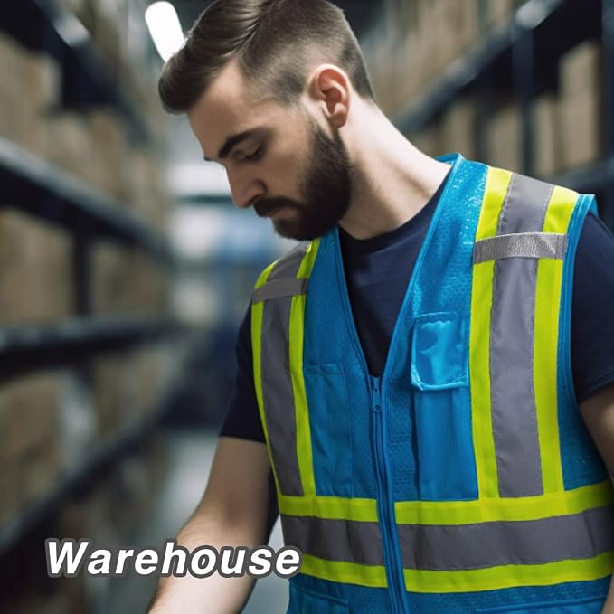 KAYGO Reflective High Vis Safety Vest with Pockets for Men and Women KG0100 | Breathable Polyester Lightweight, Two-Tone, ANSI Class 2, for Construction, Warehouse, Surveying, Cycling, Machine Washable