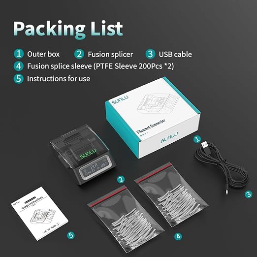 SUNLU Filament Connector, Filament Splicer with 400Pcs PTFE Sleeve for 3D Printer Filament 1.75mm, Fast Heating Up to 240°C, Compatible with PLA PETG TPU ABS PA Nylon