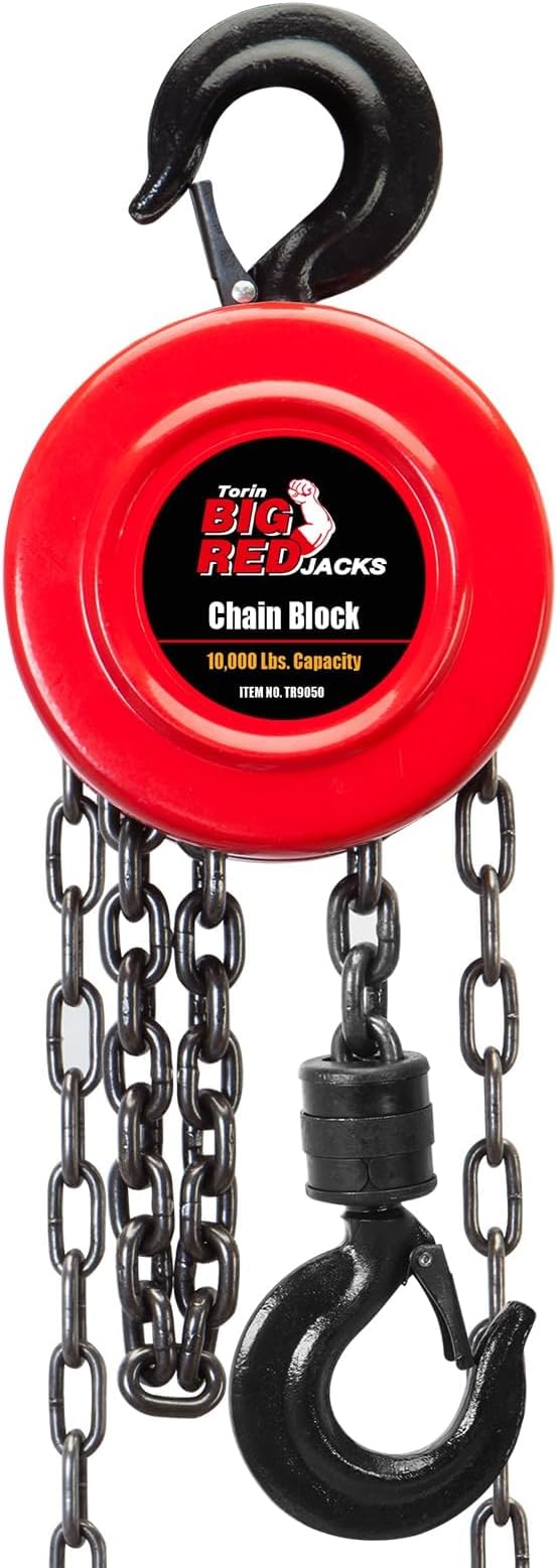 Big RED Manual Hand Lift Steel Chain Block Hoist with 2 Hooks, 5 Ton (10,000 lb) Capacity, Red