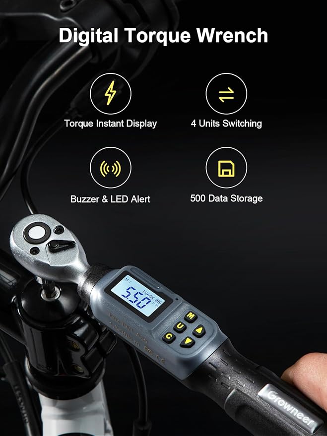 GROWNEER Digital Torque Wrench, 1.1-22.1 Ft-lbs/1.5-30 Nm, 1/4'' Drive Inch Pound Torque Wrench with Buzzer & LED Indicator, Electronic Wrench Set with Bits & Sockets for Gunsmithing Bike Motorcycle