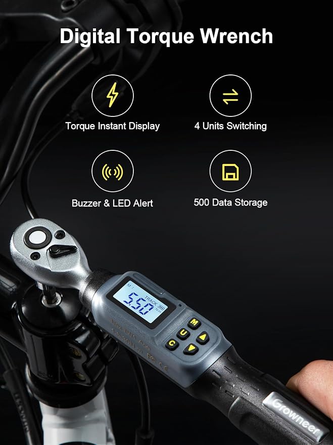 GROWNEER Digital Torque Wrench, 1.1-22.1 Ft-lbs/1.5-30 Nm, Motorcycles Bicycles,1/4" Drive Electronic Inch Pound Torque Wrench with Buzzer & LED Indicator,for Gunsmithing Bike Motorcycle