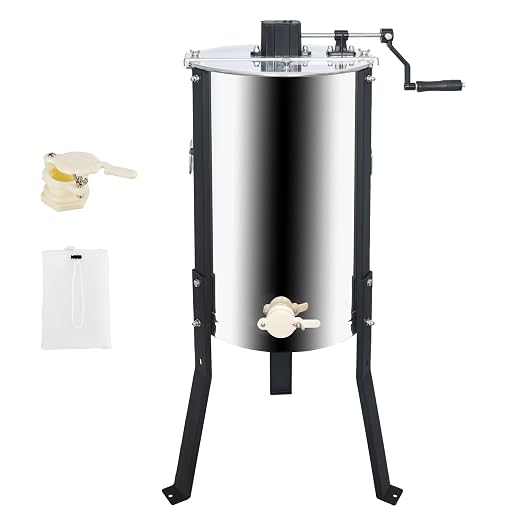 Honey Lake 3 Frame Manual Honey Extractor, Stainless Steel Honeycomb Drum Spinner with Transparent Lid, Beekeeping Equipment for Honey Extraction with Height Adjustable Stand
