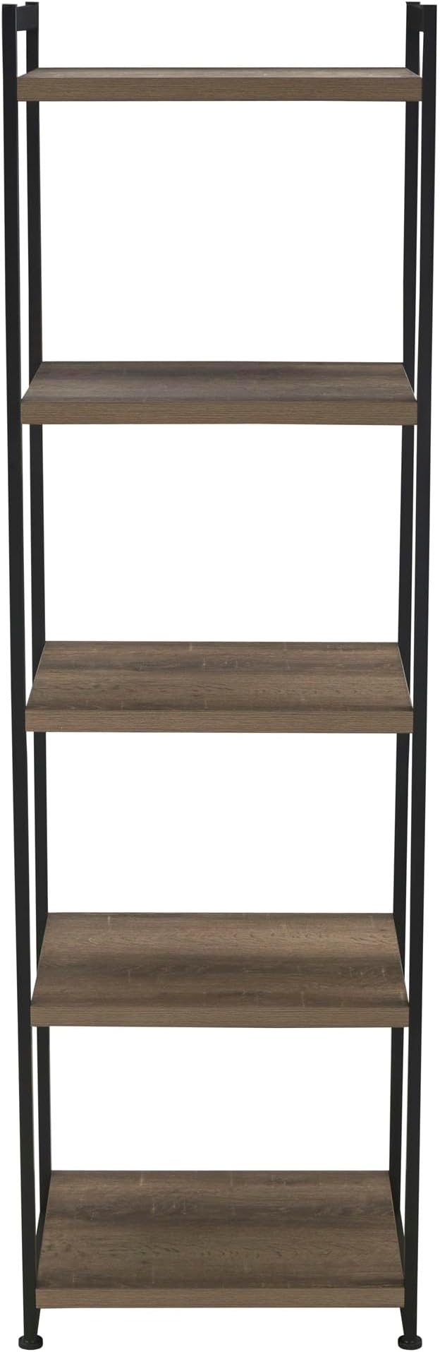 Household Essentials 5 Tier Storage Tower Metal, Grey Shelf – Black Frame, Ashwood