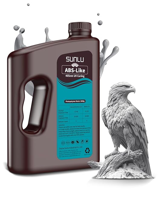 SUNLU 3000G ABS-Like 3D Printer Resin, 405nm UV Curing Photopolymer Rapid 3D Resin for 2K 4K 6K 8K LCD/DLP/SLA 3D Printers, Non-Brittle & High Precision & Low Shrinkage, Grey 3KG