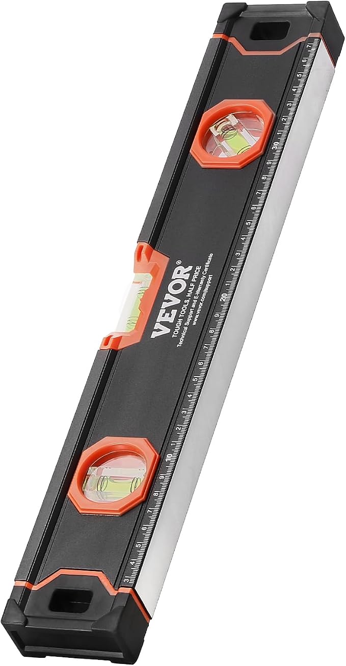 VEVOR 4-Piece Torpedo Level, 48/24/16/10 Inch All Magnetic Levels Set, Fluorescent Light Up Bubble Vials Ruler for 45/90/180 Degree, Aluminum Alloy Magnetic Box Leveler Tool, SAE and Metric Scale